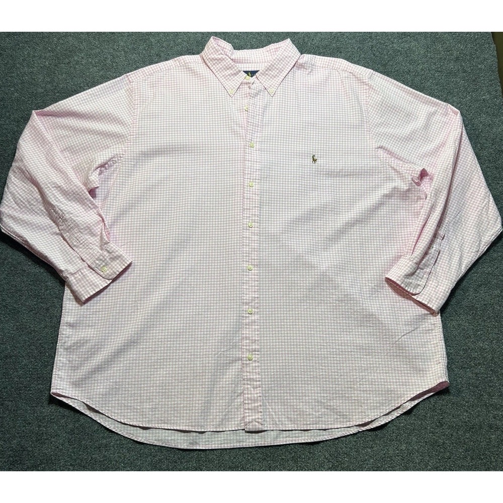 Ralph Lauren Big & Tall Size 3XB Pink Gingham Classic Fit Long Sleeve Shirt
